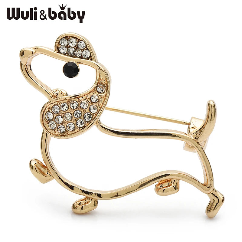 Wuli&baby Lovely Dog Brooches For Women Unisex Alloy Rhinestone Cute Puppy Animal Party Office Brooch Pins Gifts