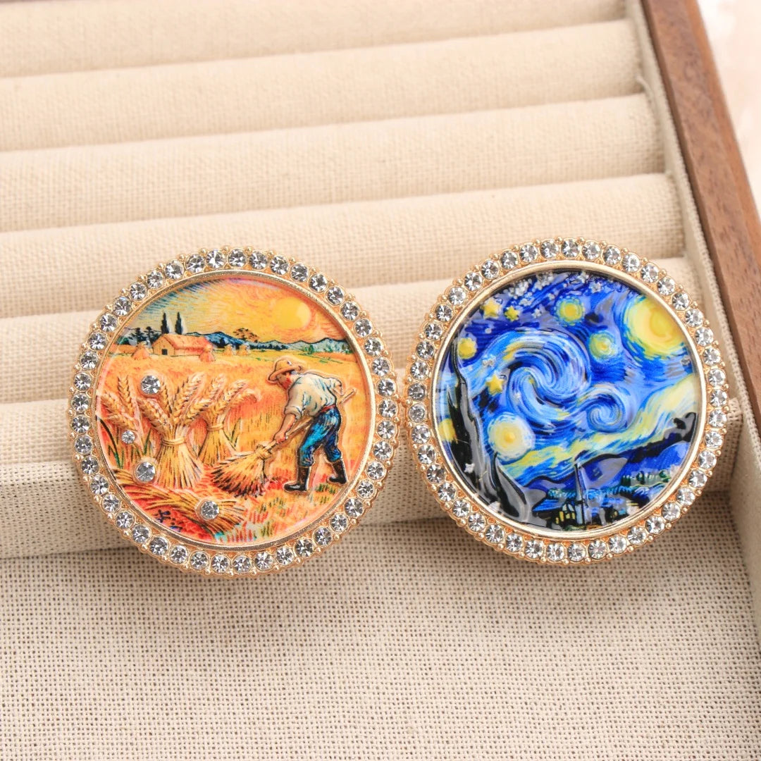 Baroque Luxury Starry Night Wheat Field Oil Painting Design Brooch for Men and Women, Jewelry, Fashion Accessories, Party Gift