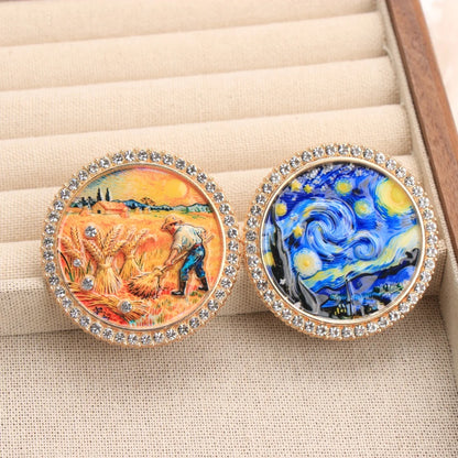 Baroque Luxury Starry Night Wheat Field Oil Painting Design Brooch for Men and Women, Jewelry, Fashion Accessories, Party Gift