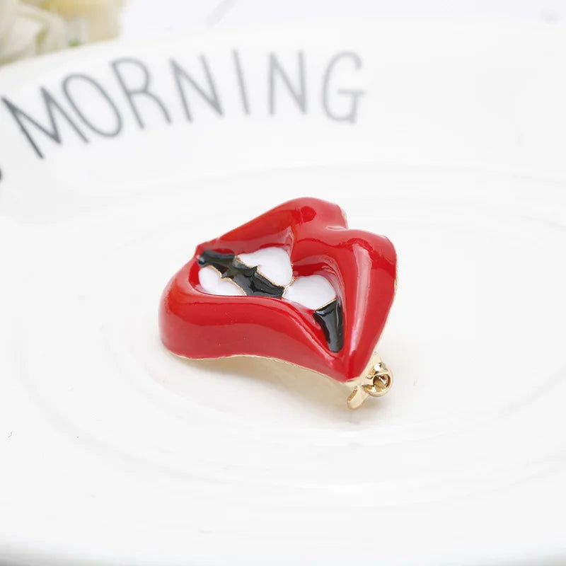Wuli&baby Red Lip Enamel Brooches Women Men Party Banquet Alloy Brooches Pins Girls' Hats Bags Accessories