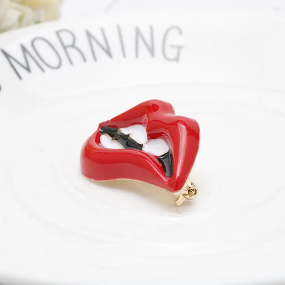 Wuli&baby Red Lip Enamel Brooches Women Men Party Banquet Alloy Brooches Pins Girls' Hats Bags Accessories