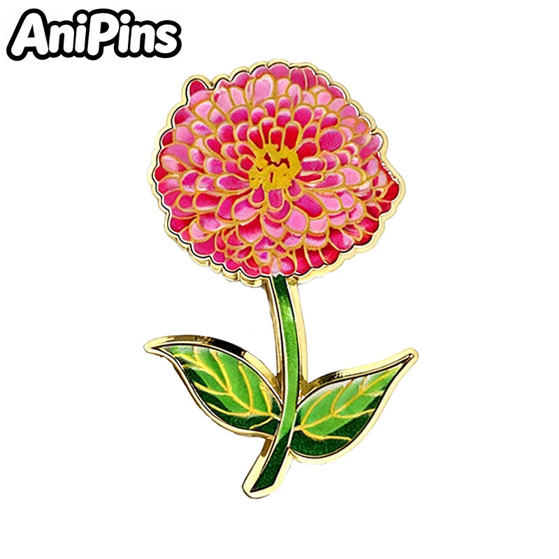 AniPins Cute Flower Pins 7-design Enamel Orchid Lilac Flower Metal Brooch Pin On Backpack Clothes Lapel Badge Friends Gifts