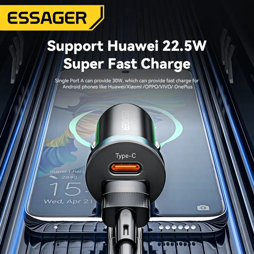Essager 30W 5A QC 4.0 PD 3.0 USB Car Charger Quick Charge4.0 USB Type C Car Fast Charging For iPhone 12 13 Huawei Samsung Xiaomi