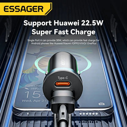 Essager 30W 5A QC 4.0 PD 3.0 USB Car Charger Quick Charge4.0 USB Type C Car Fast Charging For iPhone 12 13 Huawei Samsung Xiaomi
