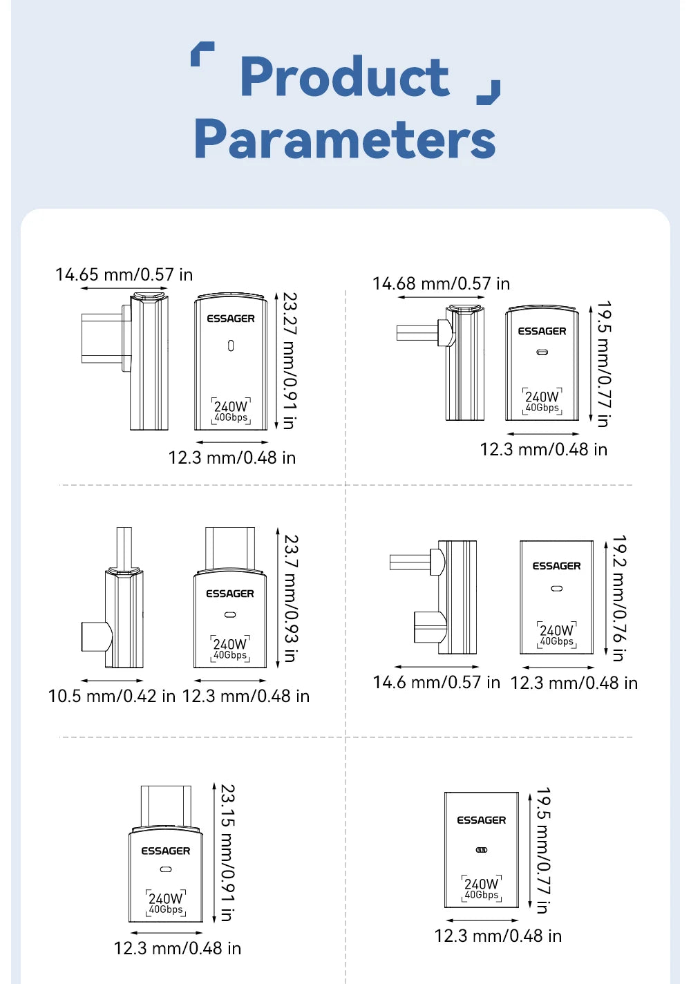 Essager USB4.0 40Gbps OTG Adapter 240W Fast Charging Converter 90 Degree USB Type C Data Adapter For Phone Macbook Laptop 8K60Hz