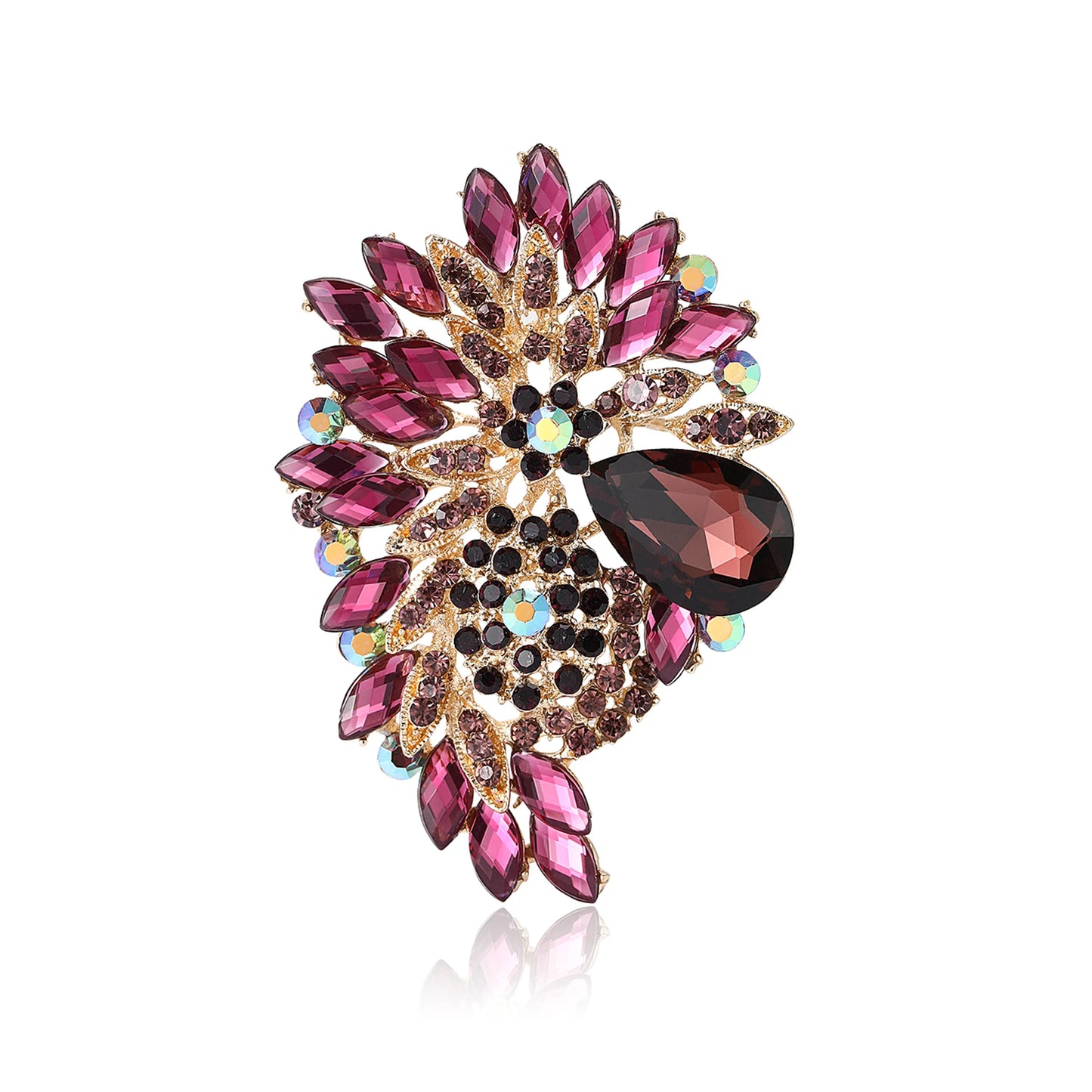 Beaut&Berry Luxury Large Crystal Glass Brooches for Women Rhinestone Pins Friends Party Gifts Banquet Jewellery Accessories