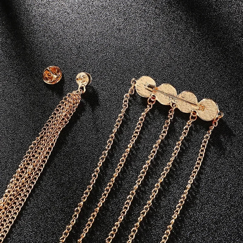 Korean Crystal Multilayer Long Tassel Chain Brooch for Women and Men Wedding Party Collar Pins Luxulry Jewelry Accessories
