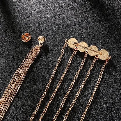 Korean Crystal Multilayer Long Tassel Chain Brooch for Women and Men Wedding Party Collar Pins Luxulry Jewelry Accessories