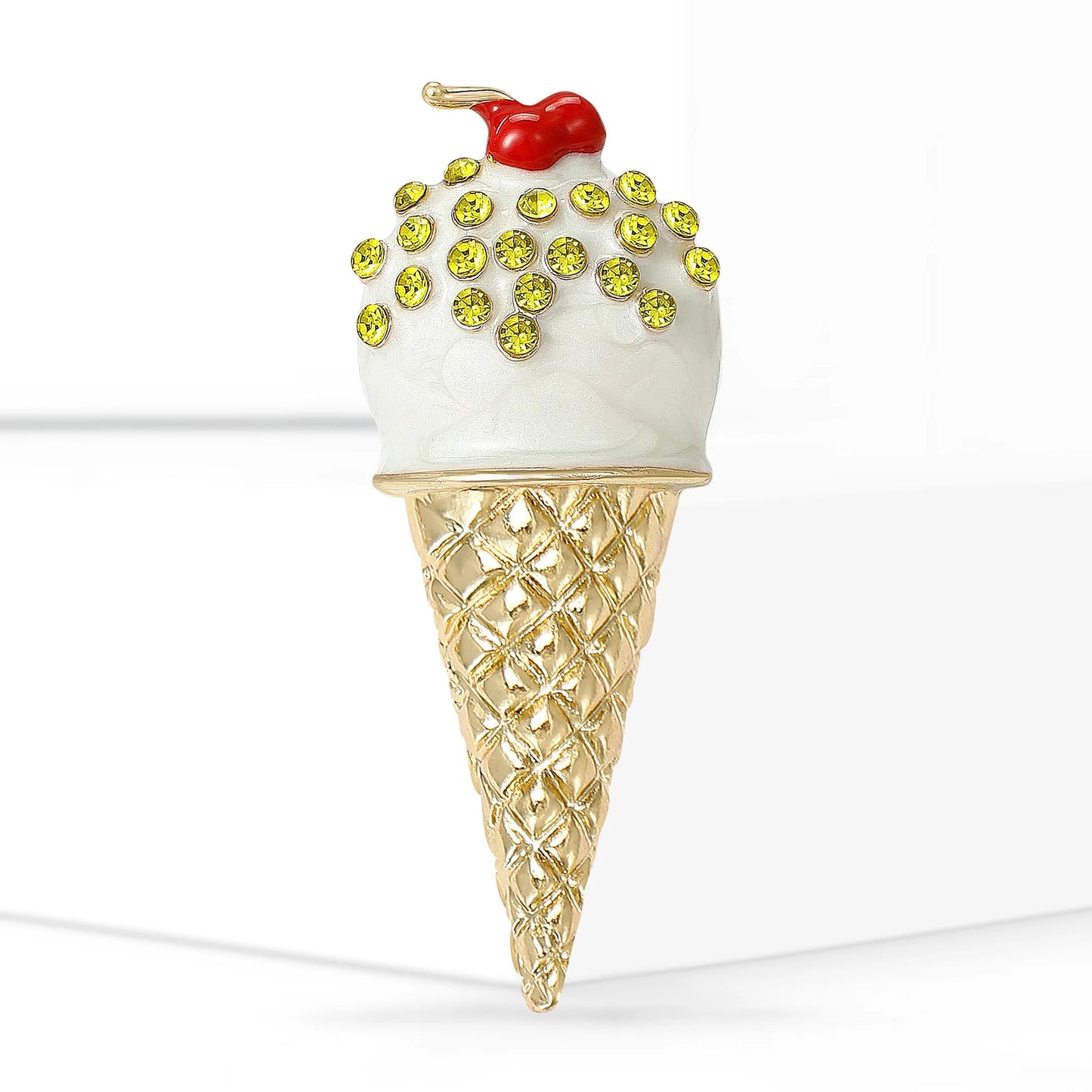 Beaut&Berry Trendy Enamel Rhinestone Ice Cream Brooches for Women Unisex Creative Pins Casual Party Jewelry Accessories Gifts