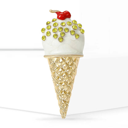 Beaut&Berry Trendy Enamel Rhinestone Ice Cream Brooches for Women Unisex Creative Pins Casual Party Jewelry Accessories Gifts