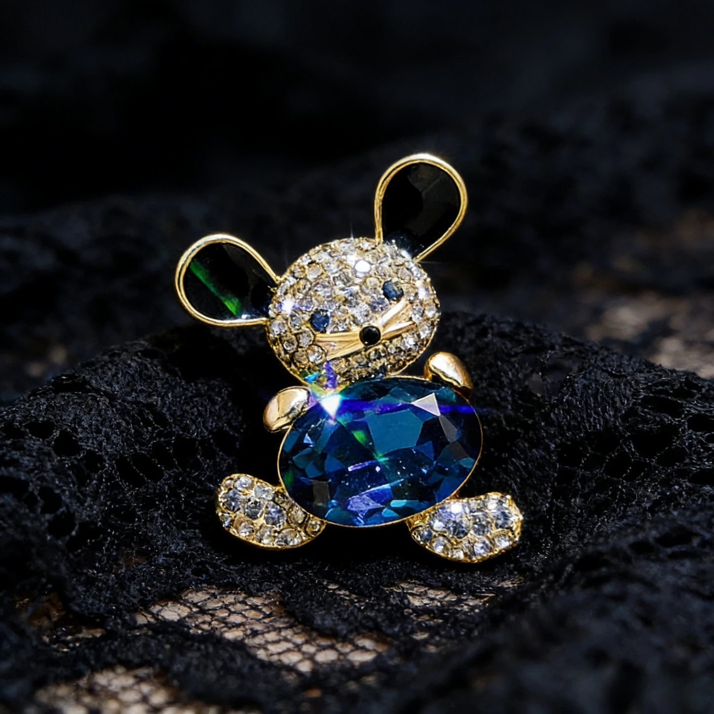 SKEDS Girl Cute Mini Little Mouse Brooch Blue Crystal Animal Bear Pin Badge Scarf Buckle Luxury Corsage for Women and Men