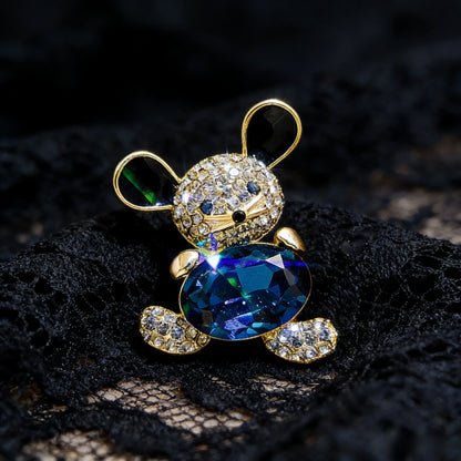 SKEDS Girl Cute Mini Little Mouse Brooch Blue Crystal Animal Bear Pin Badge Scarf Buckle Luxury Corsage for Women and Men