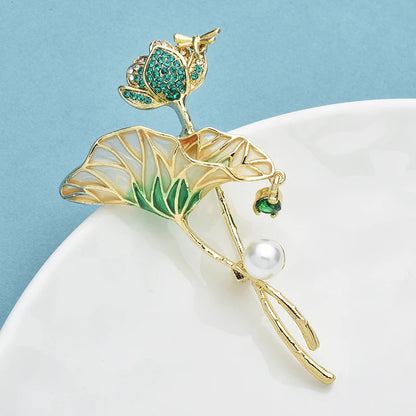 Wuli&baby Elegant Enamel Lotus Flower Brooches For Women Unisex Beautiful Plants Party Office Clothes Brooch Pins Gifts
