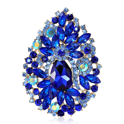 Beaut&Berry Luxury Crystal Flower Brooches for Women Unisex Water Drops Pins Friends Party Gifts Banquet Jewellery Accessories