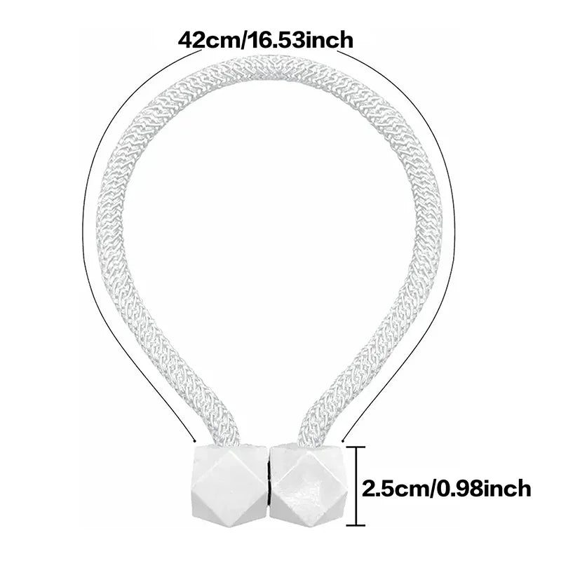 2pcs Curtain Tiebacks with Strong Magnet Thick Rope Design Bedroom Living Room Kitchen Durable Plastic Home Decor Accessory