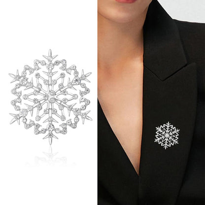 Christmas Rhinestone Snowflake Brooches for Women Unisex Pearl Ice Crystal Pins Office Party Friend Gifts Jewelry Accessories