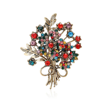 Beaut&Berry Luxury Rhinestone Flower Bouquet Brooches for Women Plant Pins Friends Party Gifts Banquet Jewellery Accessories