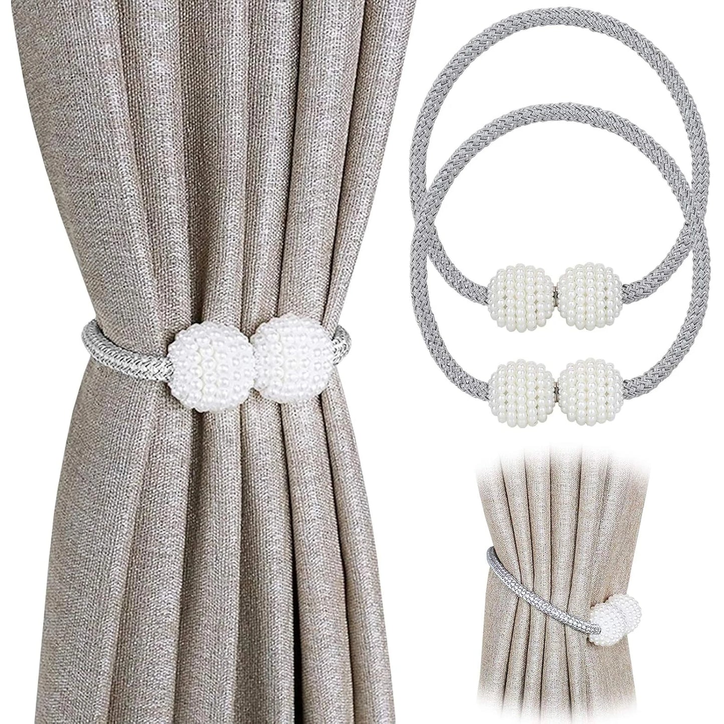 1/2PCS Curtain Buckle Curtain Strap Pearl Buckle Design Curtain Tie Rope Curtain Tiebacks with Strong Magnet Decor Accessories