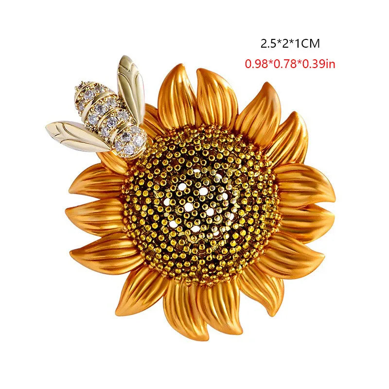Vintage Style Brooch with Sunflower and Bee Design, Perfect Accessory for Any Outfits