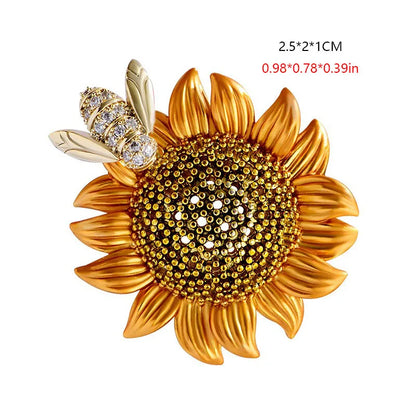 Vintage Style Brooch with Sunflower and Bee Design, Perfect Accessory for Any Outfits