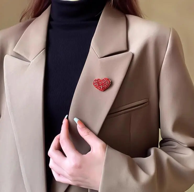Shining Red Heart Brooches For Women Unisex Rhinestone Love Party Office Brooch Pins Gifts