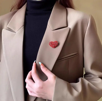 Shining Red Heart Brooches For Women Unisex Rhinestone Love Party Office Brooch Pins Gifts