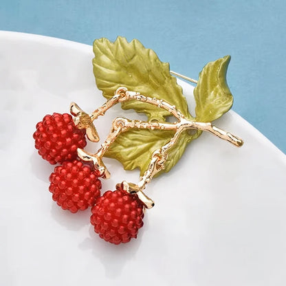 Wuli&baby Cute Fruits Brooches For Women Unisex 2-color Enamel Red Purple Plants Party Office Brooch Pins Gifts