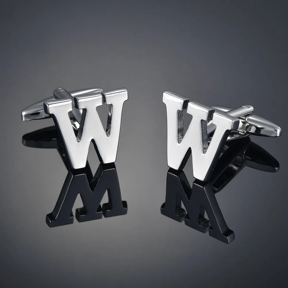 Simple Silver Color 26 Letter Cufflinks for men A to Z Alphabet Initial Cuff Links Business Suit Shirt Button Wedding Jewelry