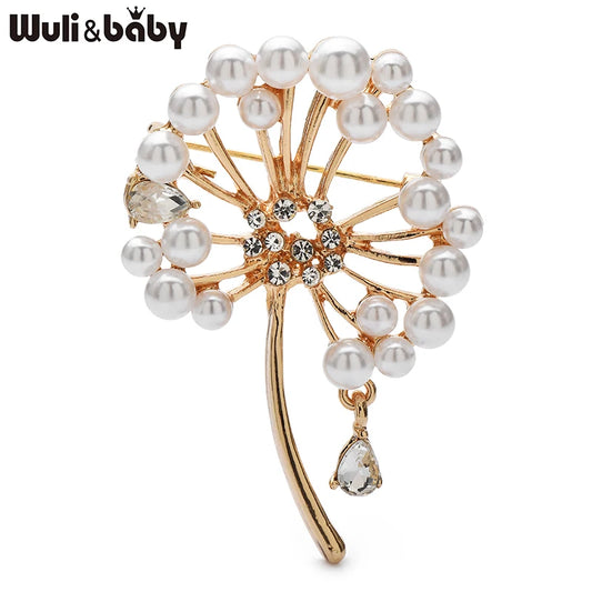 Wuli&baby Elegant Pearl Dandelion Flower Brooches For Women Unisex 2-color Plants Party Office Clothes Brooch Pins Gifts