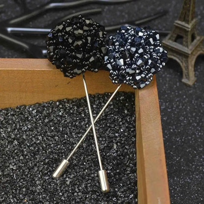 Fashion Crystal Flower Men's Brooches Long Brooch Pins Handmade Men's Lapel Pin for Suits Rhinestone Men Fashion Jewelry