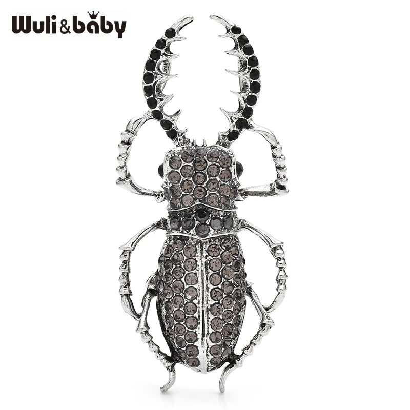 Wuli&baby Big Enamel Beetle Brooches Unisex 4-color Rhinestone Insect Party Office Brooch Pins Gifts Jewelry Metal Badge