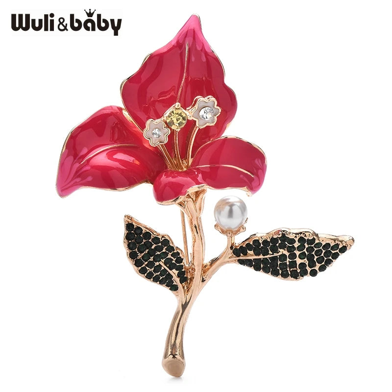 Wuli&baby Big Enamel Orchid Flower Brooches For Women Lady 2-color Rhinestone Elegant Plants Party Office Brooch Pins Gifts