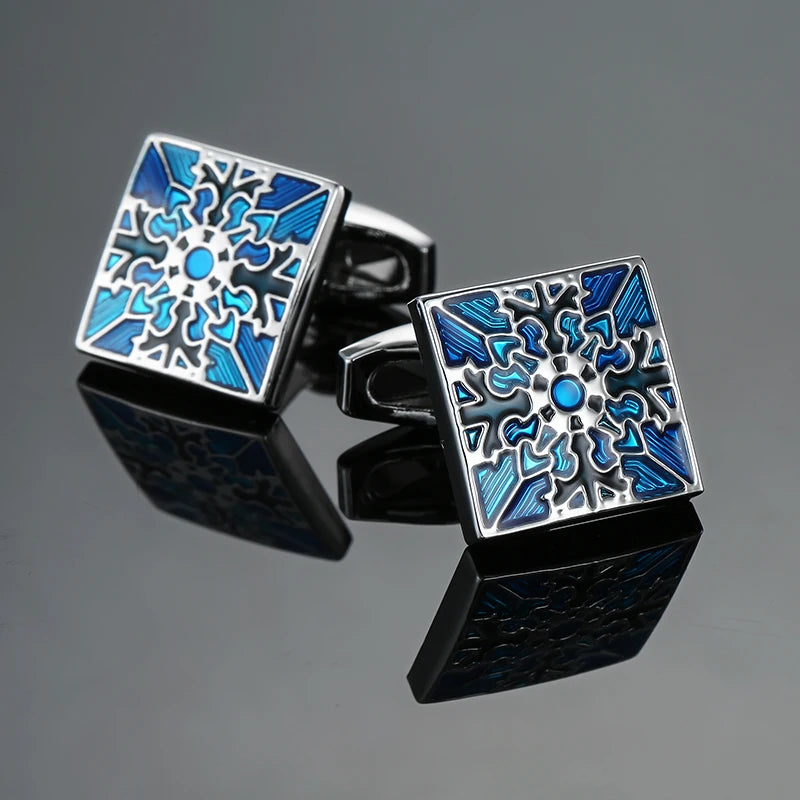 Luxury men's French shirt cufflinks classic square blue and black retro patterns cuff buttons suit accessories jewelry wholesale