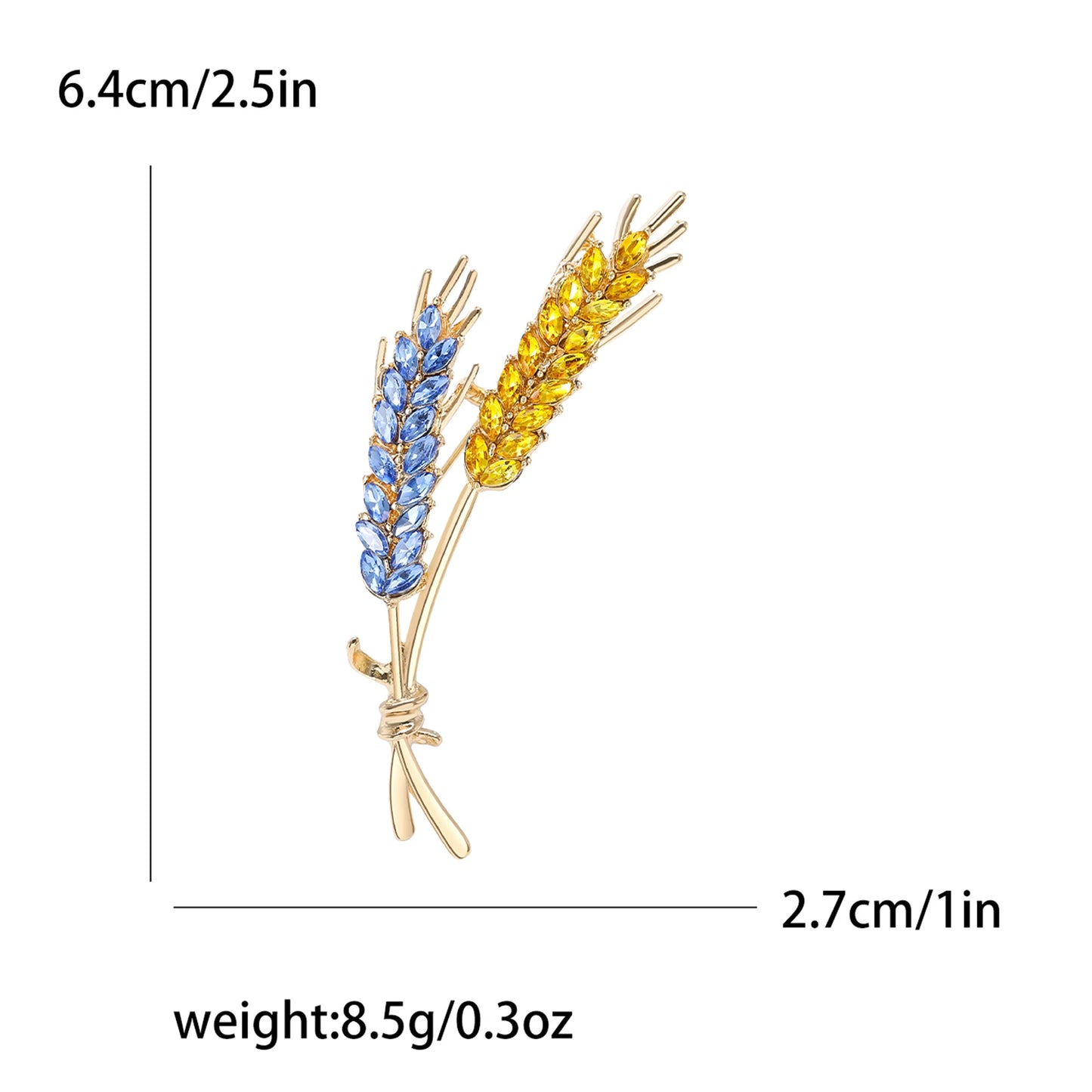Beaut&Berry Ear of Wheat Brooches for Women Rhinestone Blue and Yellow Plant Pins 5-Color Unisex Casual Accessories Gifts