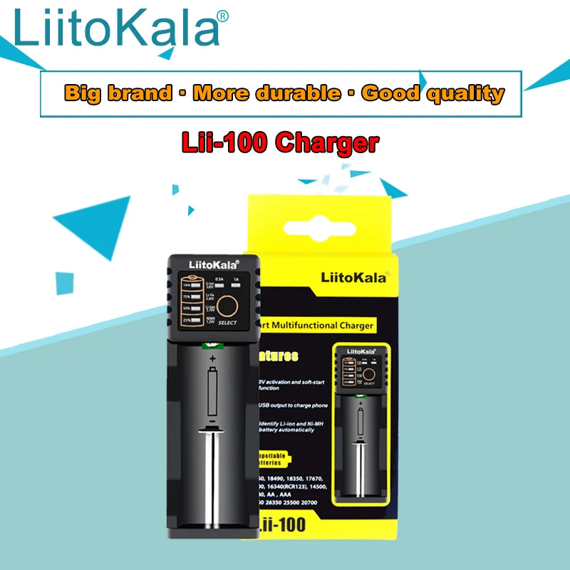 LiitoKala Lii-100B Lii-100 18650 Battery Charger For 26650 16340 RCR123 14500 LiFePO4 1.2V Ni-MH Ni-Cd Smart Charger
