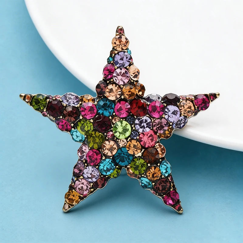 Wuli&baby Big Shining Star Brooches For Women Unisex Pretty 2-color Rhinestone Five-pointed Star Party Office Brooch Pins Gifts