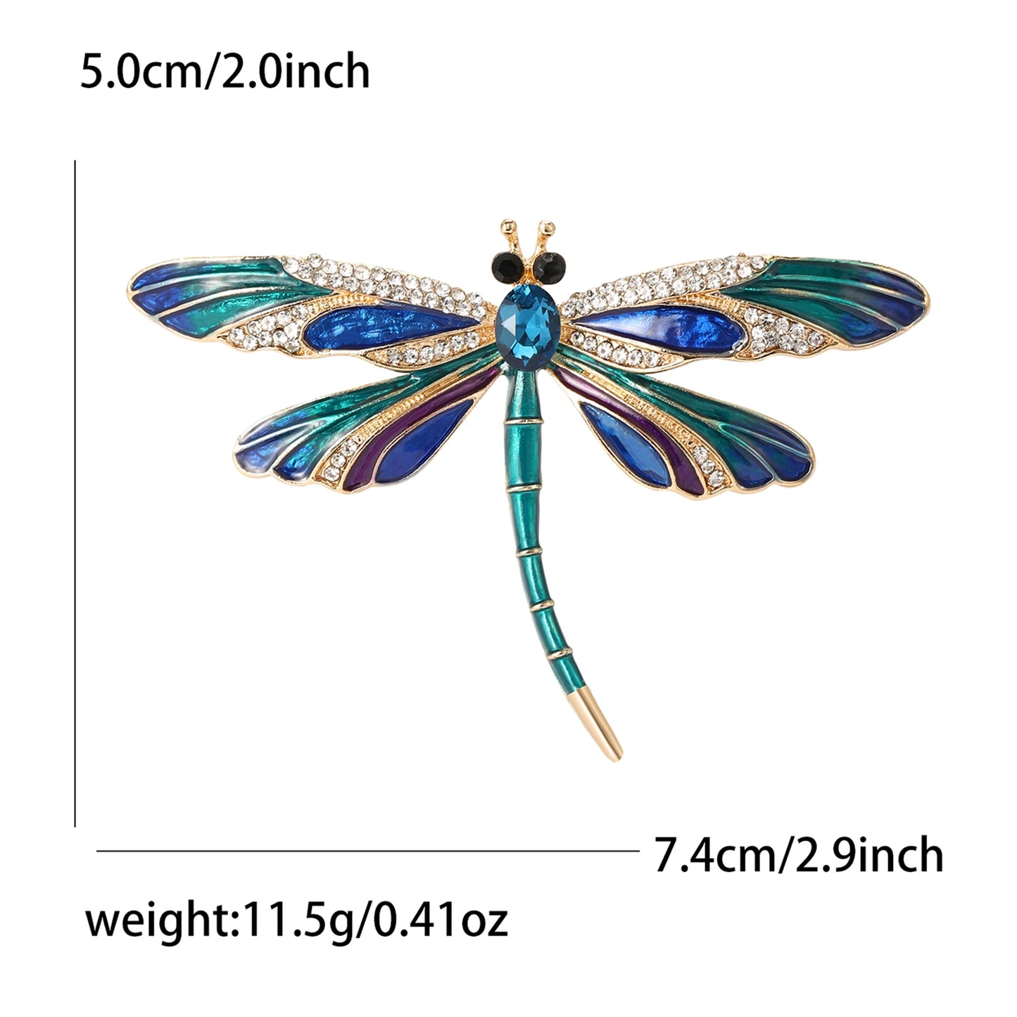 Beaut&Berry Enamel Rhinestone Dragonfly Brooches for Women Unisex Insect Pins Casual Party Accessories Gifts Friends Decoration