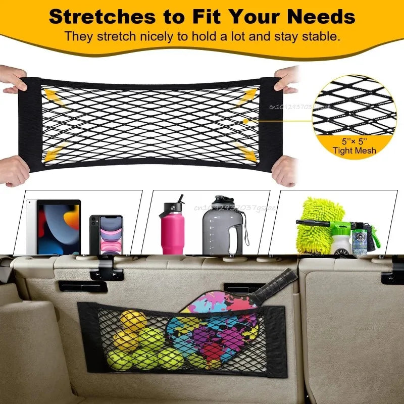 Car Storage Net Stretchable Mesh Pocket Net Magic Elastic Sticker …Universal Rear Mesh Trunk Seat Bag Pocket Cage Auto Organizer