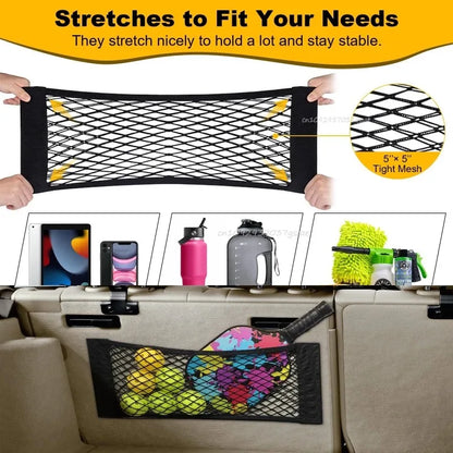 Car Storage Net Stretchable Mesh Pocket Net Magic Elastic Sticker …Universal Rear Mesh Trunk Seat Bag Pocket Cage Auto Organizer