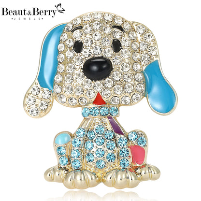Beaut&Berry Classic Rhinestone Dog Brooches for Women Unisex Animal Pins Casual Party Jewelry Accessories Gifts Decoration