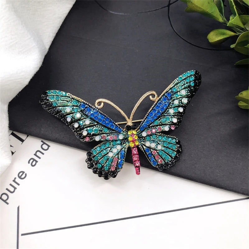 UILZ Colorful Butterfly Designer Zircon Brooch Women Shiny Crystal Lapel Pin Luxurious Clothing Jewelry Accessories