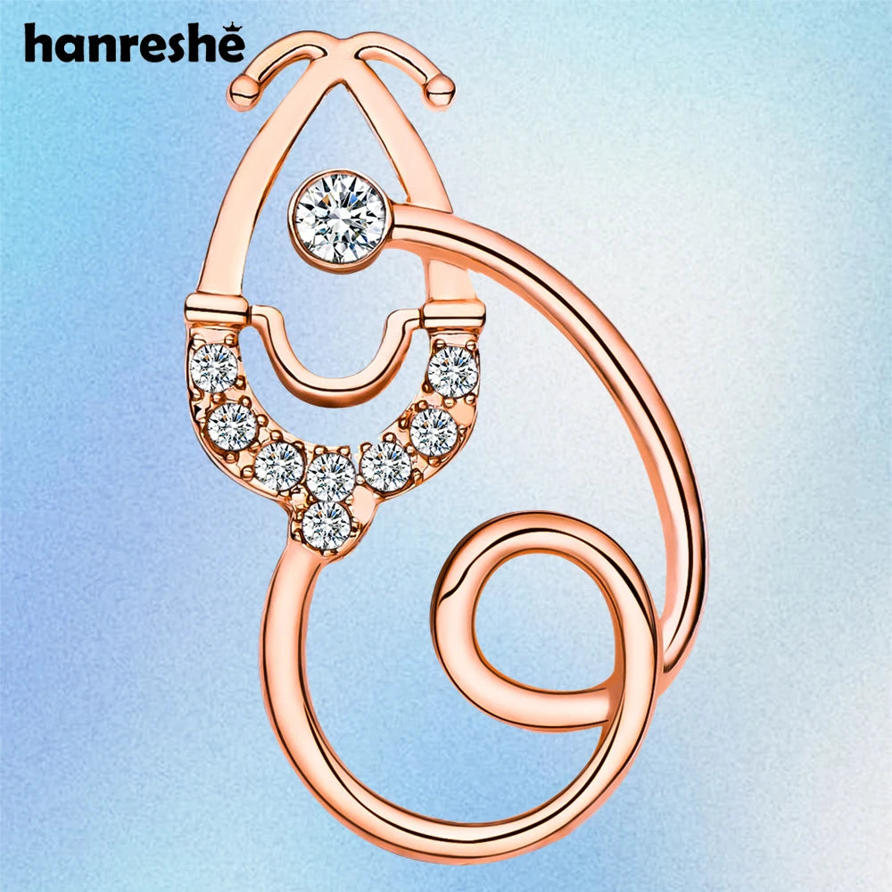 Hanreshe Classic Inlaid Crystal Stethoscope Brooch Medical Luxury Lapel Backpack Pins Badge Medicine Jewelry for Doctor Nurse