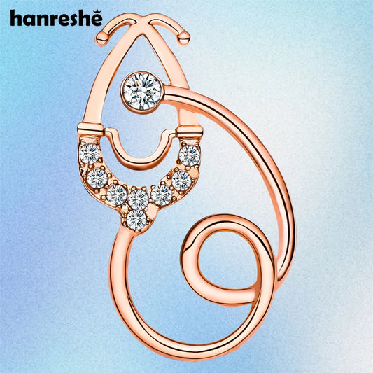 Hanreshe Classic Inlaid Crystal Stethoscope Brooch Medical Luxury Lapel Backpack Pins Badge Medicine Jewelry for Doctor Nurse