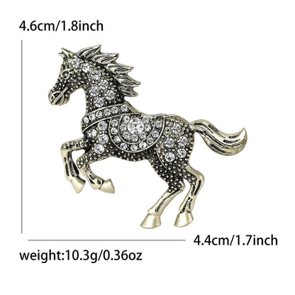 Beaut&Berry Classic Rhinestone Horse Brooches for Women Zodiac Animal Lapel Pins Casual Party Accessories New Year Gifts Friends