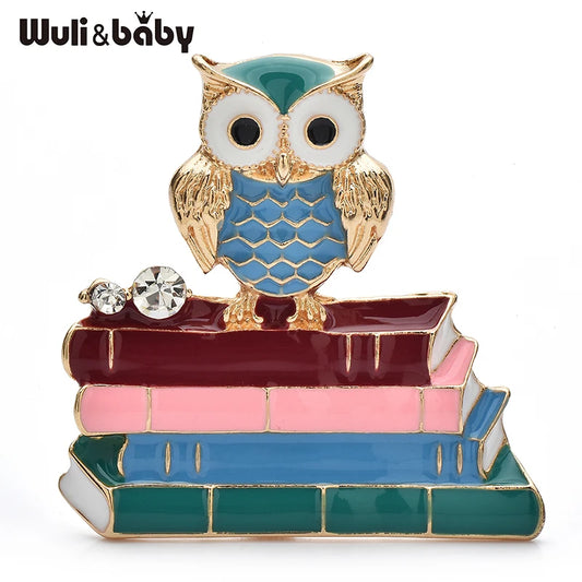 Wuli&baby Vintage Owl And Books Brooches For Women Unisex 2-color Enamel Teachers' Day Brooch Pins Gifts