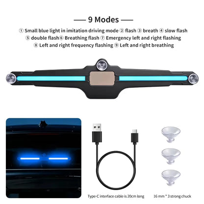 Solar Powered Car LED Warning Light Suction Cup Mount No Wiring Auto Rear Windshield Strobe Flash Safety Decorative Ambient Lamp