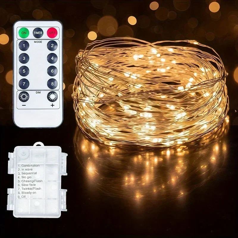 50-300LED Fairy Lights Battery Operated Twinkle String Lights, Copper Wire Dimmable Firefly Lights with Remote Control Timer