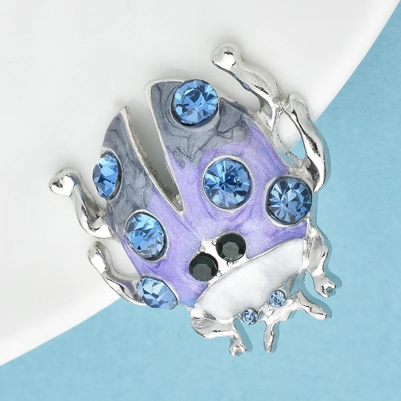 Wuli&baby Lovely Enamel Beetle Brooches For Women Unisex Alloy Blue Rhinestone Insects Party Casual Brooch Pins Gifts