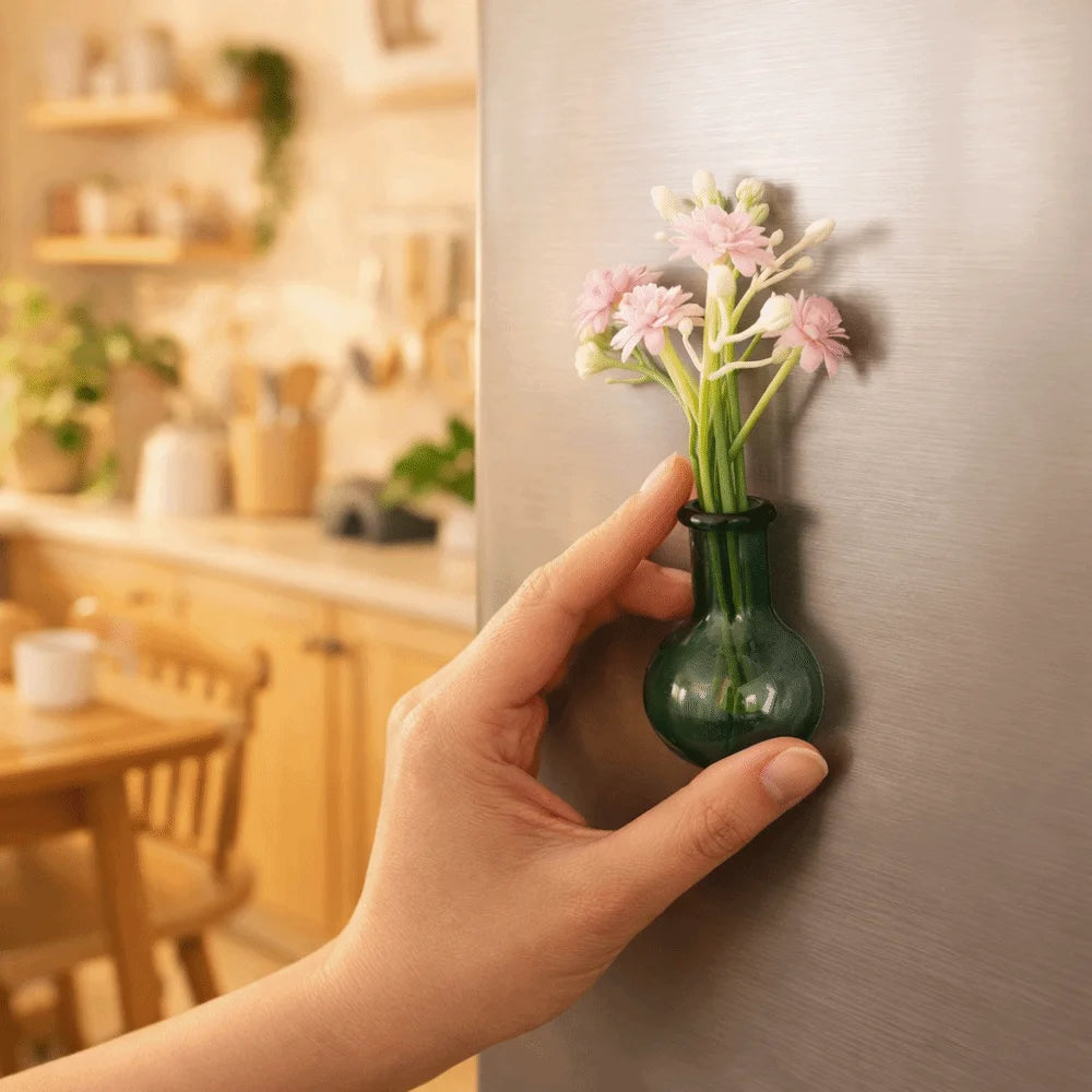 Flower Arrangement 3D Magnetic Vase Sticker Exquisite Decorative Magnetic Glass Vases With Flower Mini Vase Magnets Home