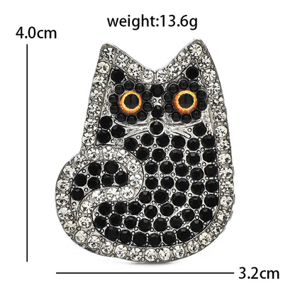 Wuli&baby Cute Shining Cat Brooches For Women Unisex 2-color Rhinestone Animal Party Casual Clothes Backpack Brooch Pins Gifts